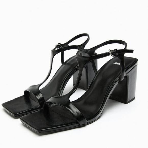 Zara Black BLOCK HEEL SANDALS Size 7.5 US - Picture 4 of 14